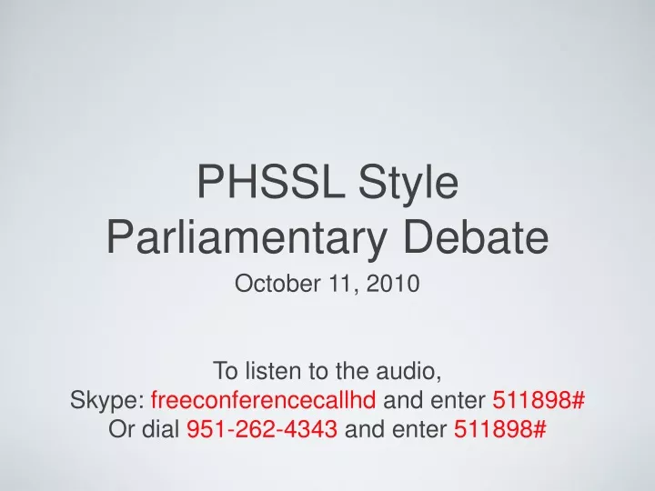 phssl style parliamentary debate