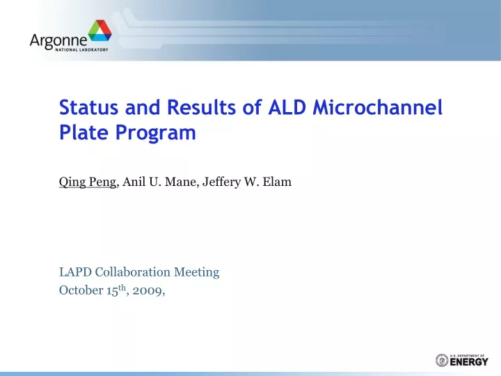 status and results of ald microchannel plate program