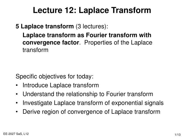 lecture 12 laplace transform