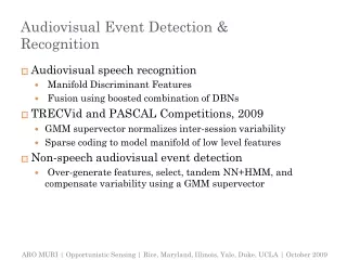 Audiovisual Event Detection &amp; Recognition