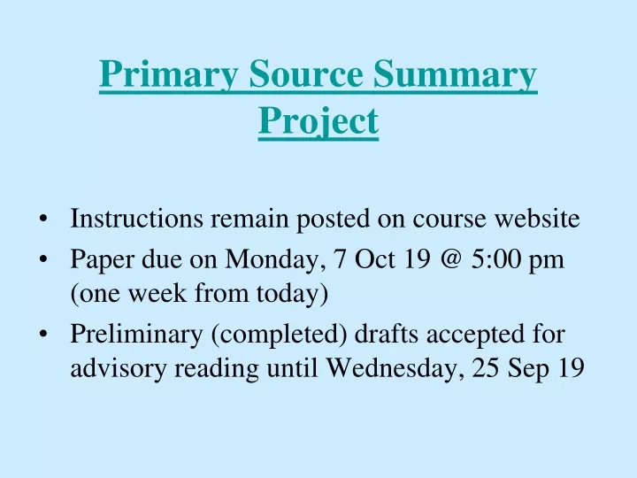 primary source summary project