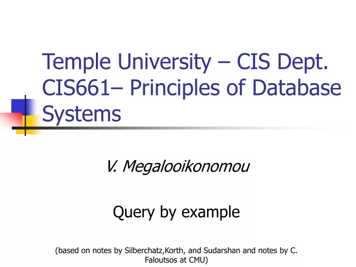 temple university cis dept cis661 principles of database systems