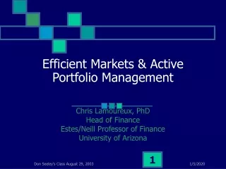 Efficient Markets &amp; Active Portfolio Management