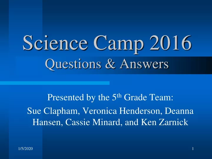 science camp 2016 questions answers