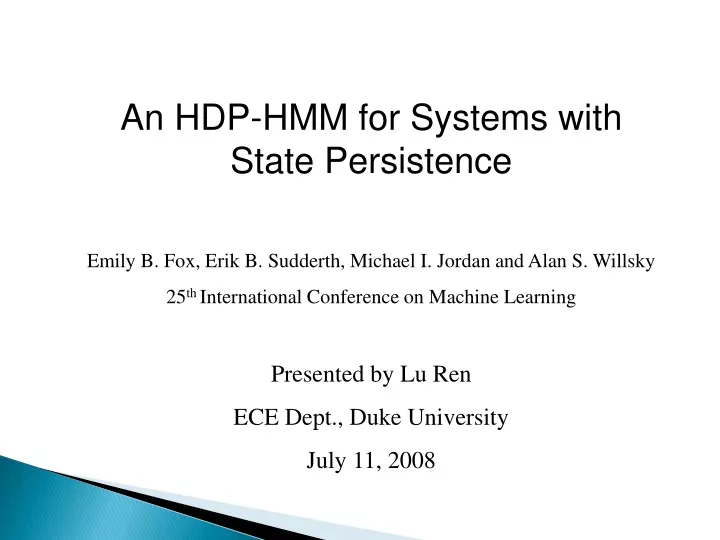 an hdp hmm for systems with state persistence