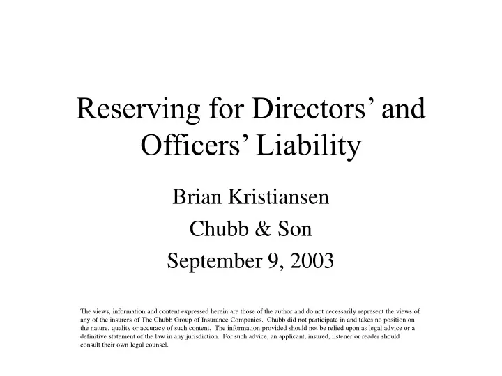 reserving for directors and officers liability