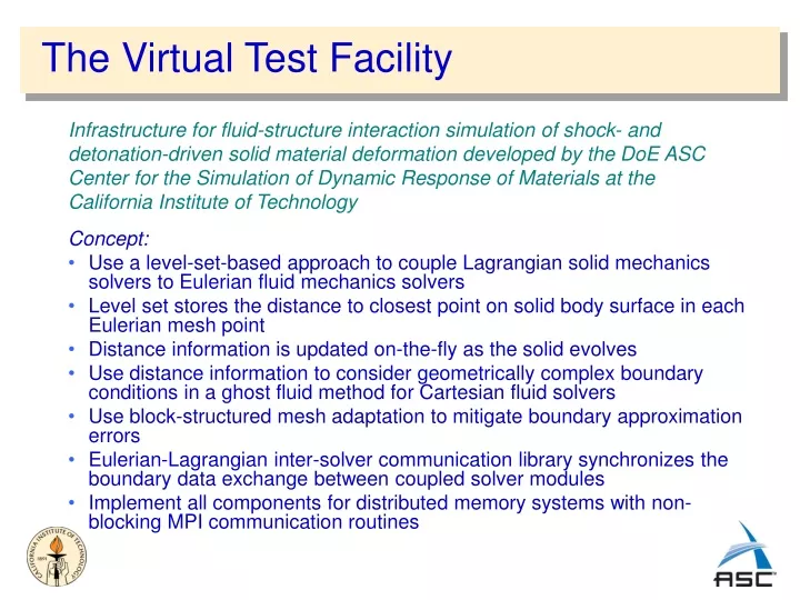 the virtual test facility