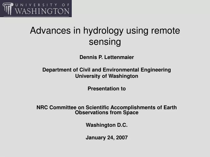 advances in hydrology using remote sensing