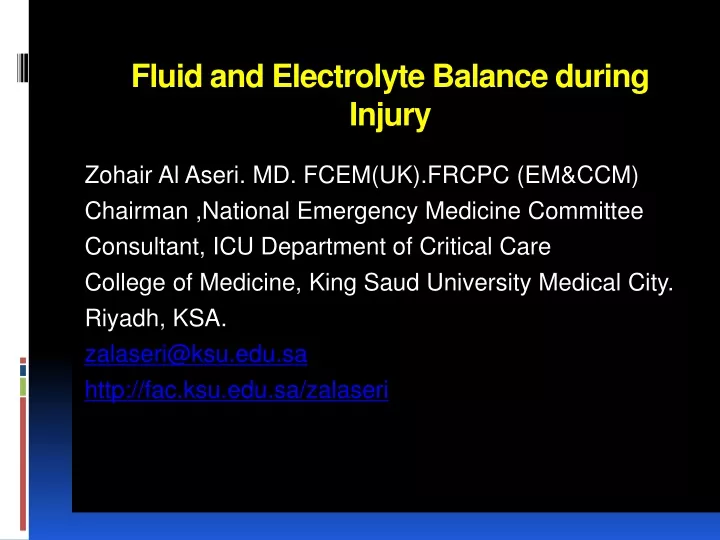 fluid and electrolyte balance during injury