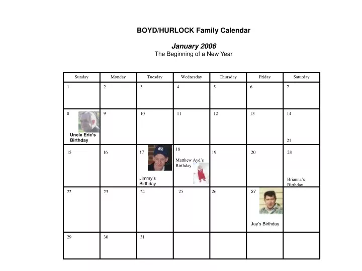boyd hurlock family calendar january 2006