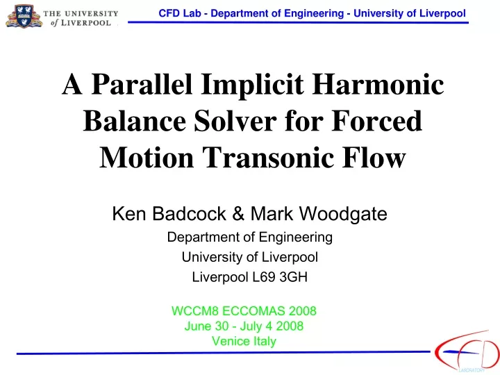 a parallel implicit harmonic balance solver for forced motion transonic flow