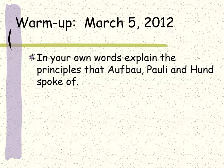 warm up march 5 2012