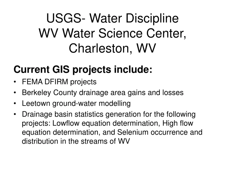 usgs water discipline wv water science center charleston wv