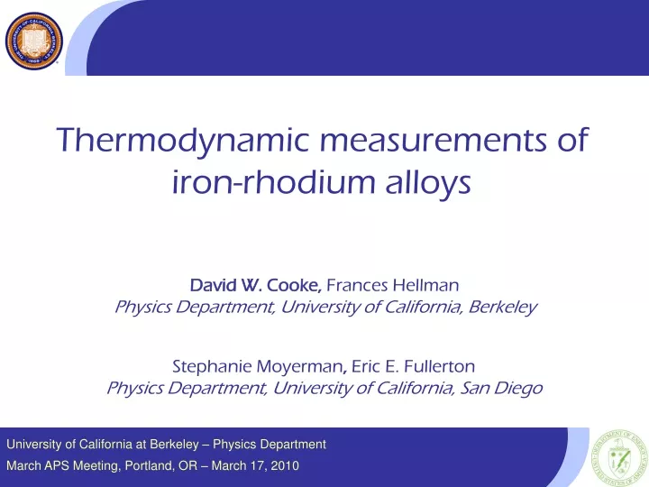 thermodynamic measurements of iron rhodium alloys