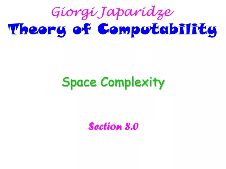 giorgi japaridze theory of computability