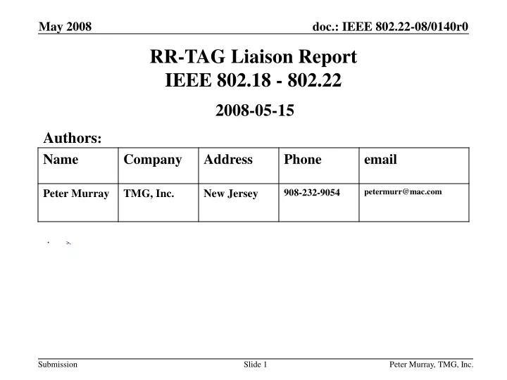 rr tag liaison report ieee 802 18 802 22