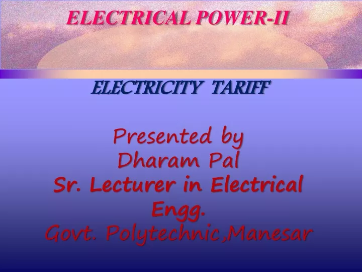 electrical power ii electricity tariff presented
