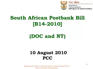 South African Postbank Bill [B14-2010]  (DOC and NT)   10 August 2010 PCC