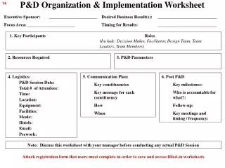 P&amp;D Organization &amp; Implementation Worksheet