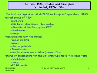 The Tile-HCAL, studies and time plans, V. Korbel, DESY, 30m