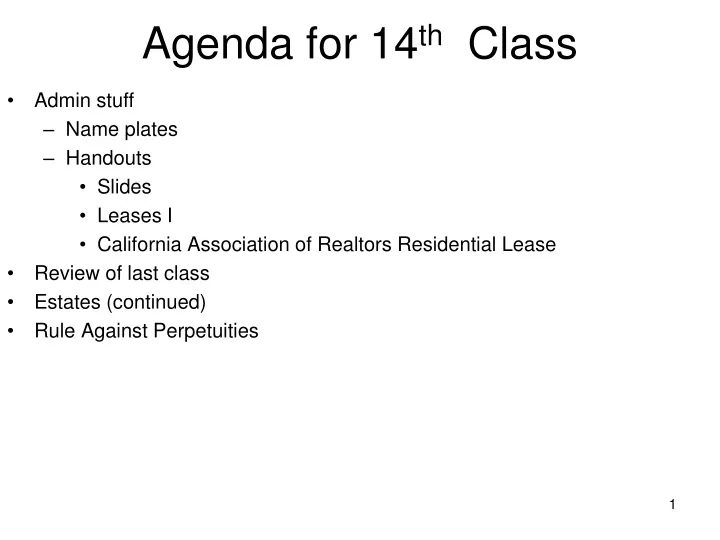 agenda for 14 th class