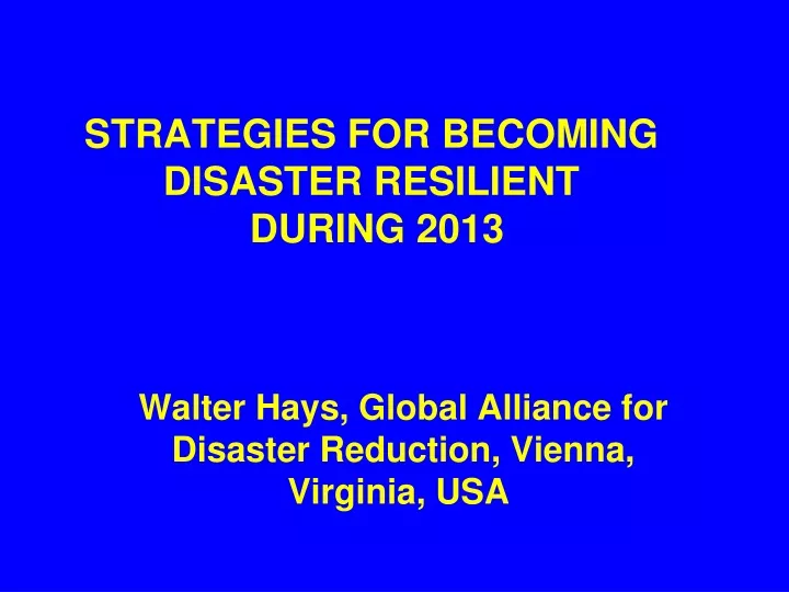 strategies for becoming disaster resilient during 2013