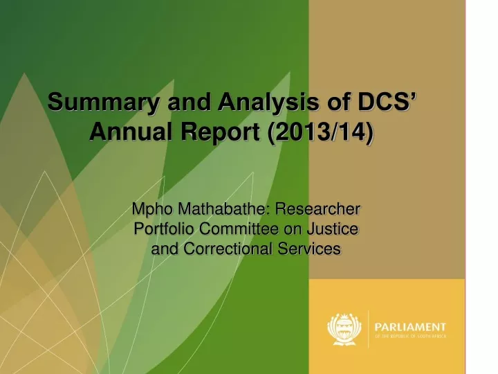 summary and analysis of dcs annual report 2013 14
