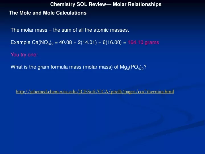 chemistry sol review molar relationships