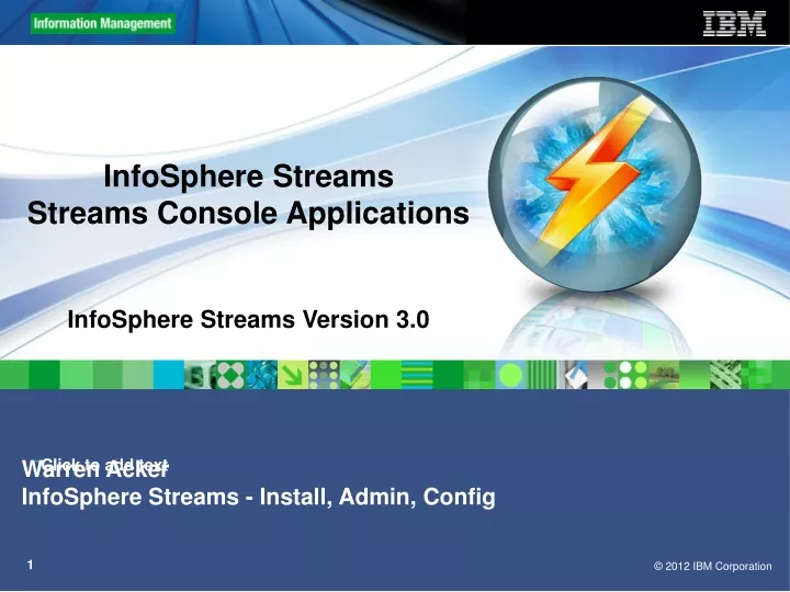 warren acker infosphere streams install admin config
