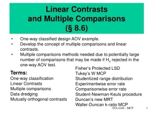 Linear Contrasts  and Multiple Comparisons (§ 8.6)
