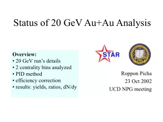 Status of 20 GeV Au+Au Analysis
