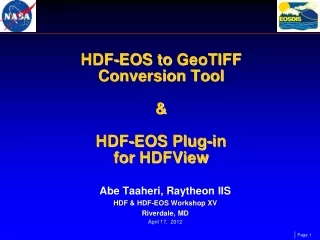 HDF-EOS to  GeoTIFF Conversion Tool  &amp;  HDF-EOS Plug-in  for  HDFView