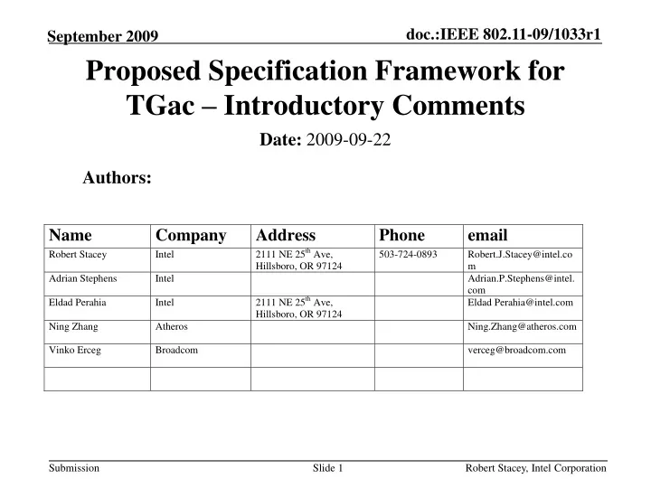 proposed specification framework for tgac introductory comments