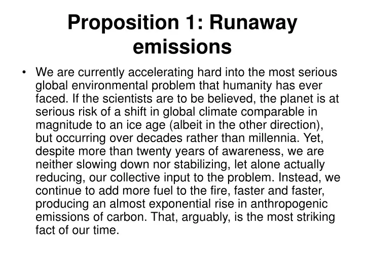 proposition 1 runaway emissions