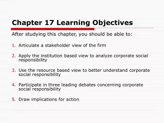 Chapter 17 Learning Objectives