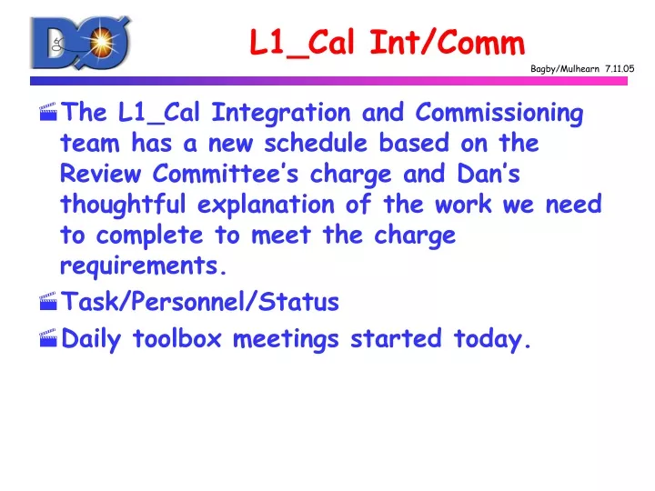 l1 cal int comm