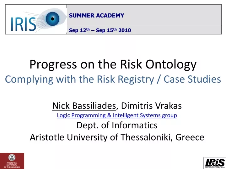 progress on the risk ontology complying with the risk registry case studies