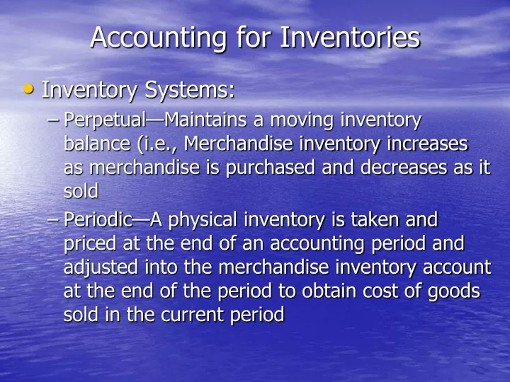accounting for inventories