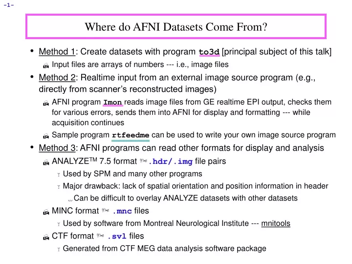 where do afni datasets come from