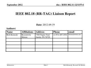 IEEE 802.18 (RR-TAG) Liaison Report