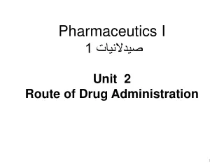 Pharmaceutics I صيدلانيات 1 Unit  2  Route of Drug Administration