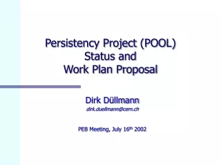 Persistency Project (POOL) Status and  Work Plan Proposal