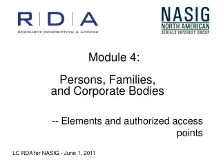 Module 4:  Persons, Families, and Corporate Bodies