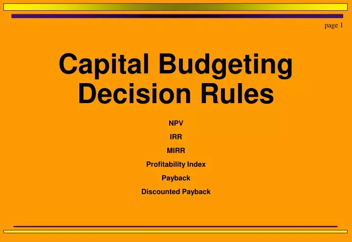 capital budgeting decision rules