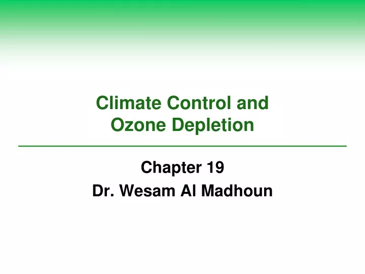 climate control and ozone depletion