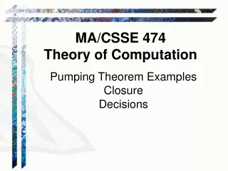 Pumping Theorem Examples Closure Decisions