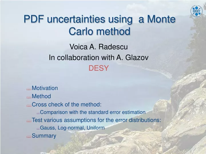 pdf uncertainties using a monte carlo method