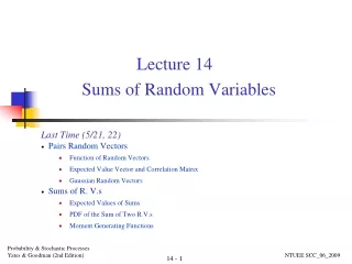 Lecture 14 Sums of Random Variables