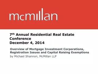 7 th  Annual Residential Real Estate Conference December 4, 2014