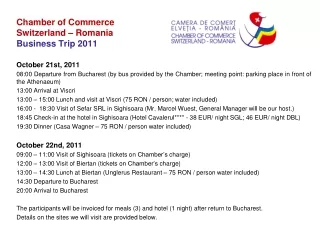 Chamber of Commerce  Switzerland – Romania Business Trip 2011